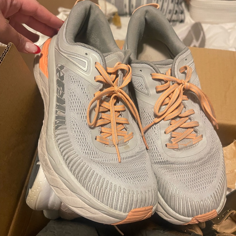 Hoka One One Gray and Orange Running Shoes
